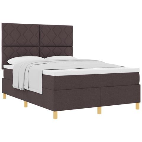Letto con rete a molle con materasso marrone scuro 140x200 cm tessuto - Foto 1