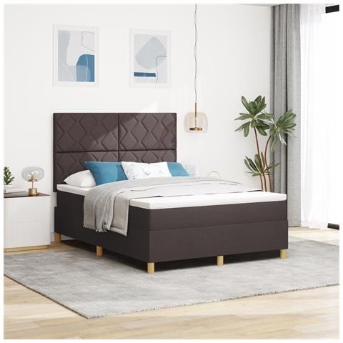 Letto con rete a molle con materasso marrone scuro 140x200 cm tessuto - Foto 2