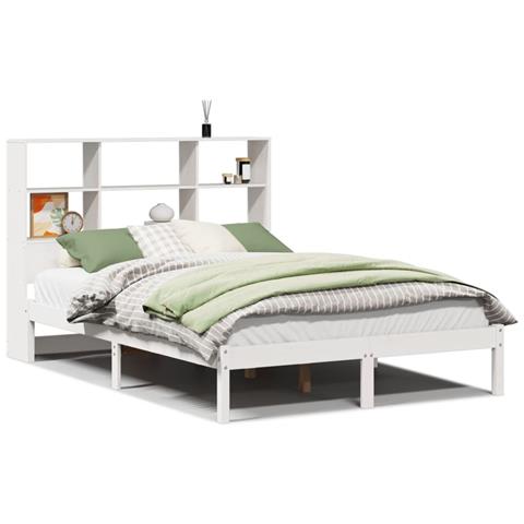 Letto Libreria senza Materasso Bianco 160x200 cm Legno di Pino - Foto 1