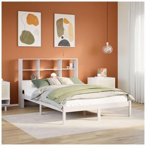 Letto Libreria senza Materasso Bianco 160x200 cm Legno di Pino - Foto 2