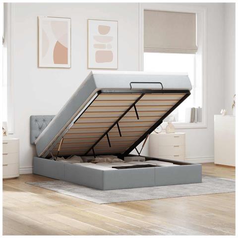 Pouf Letto con Materasso e LED Grigio Chiaro 140x190 cm - Foto 2