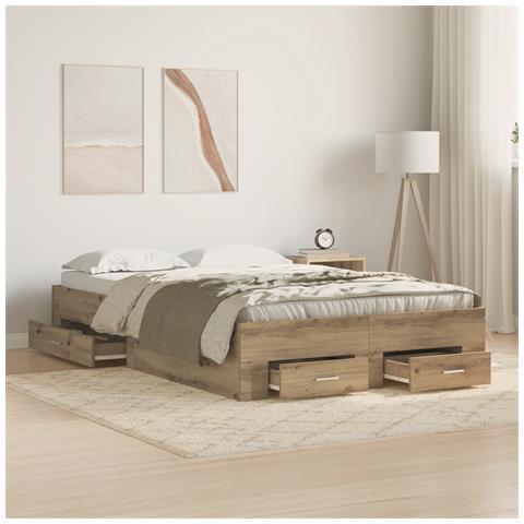 Struttura per Letto  con Cassetti in Rovere Artigianale 120x190 cm in Legno Ingegnerizzato - Foto 2