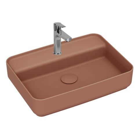 Lavabo Rettangolare Da Appoggio Senza Troppo Pieno In Ceramica Con Foro Rubinetto - Terracotta Opaco - Foto 1