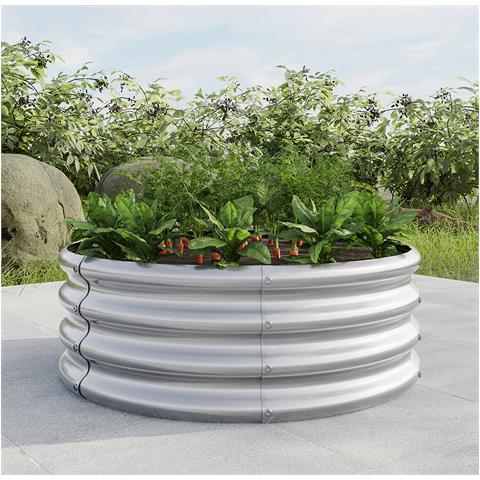 Aiuole Da Giardino All'aperto Rialzate Per Fioriera Zincata, Aiuole Rialzate Rotonde Di Libertà Per Ortaggi Di Orticoltura, Frutta, Fiori, Argento - Foto 2
