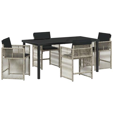 Set da Pranzo per Giardino 5 pcs Grigio chiaro polyrattan - Foto 1