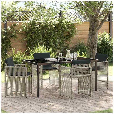 Set da Pranzo per Giardino 5 pcs Grigio chiaro polyrattan - Foto 2