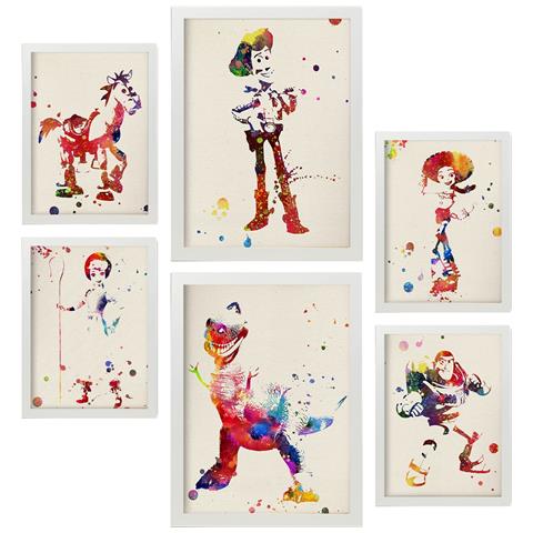 Set Di 6 Stampe Illustrazioni Ad Acquerello Di Toy Story Tratte Da Fiabe Classiche Per Bambini, Film E Libri Di Design D'interni A3 & A4 Cornice Bianca - Foto 1