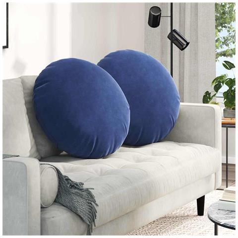 Cuscini per Seduta 2 pcs Blu Polizia Ø 40 x 13 cm Velluto - Foto 2