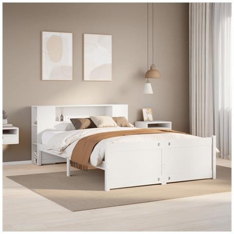 Letto Libreria senza Materasso Bianco 120x200 cm Legno di Pino - Foto 2