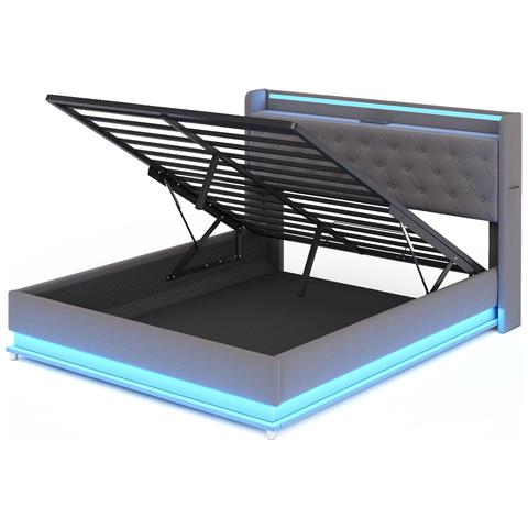 Letto Con Luci Led Multicolore, Usb E Contenitore Idraulico - Foto 1