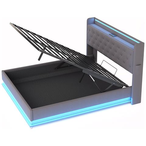 Letto Con Luci Led Multicolore, Usb E Contenitore Idraulico - Foto 2