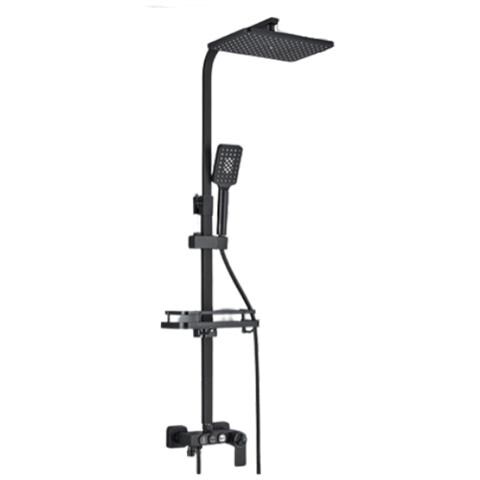 Colonna doccia, Blackswan, Tipo M222, modello nero opaco, con 3 vie, termostato, doccetta tipo SPA e bocca mobile nascosta, misura 116 cm - Foto 1