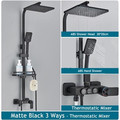 Colonna doccia, Blackswan, Tipo M222, modello nero opaco, con 3 vie, termostato, doccetta tipo SPA e bocca mobile nascosta, misura 116 cm - Foto 2