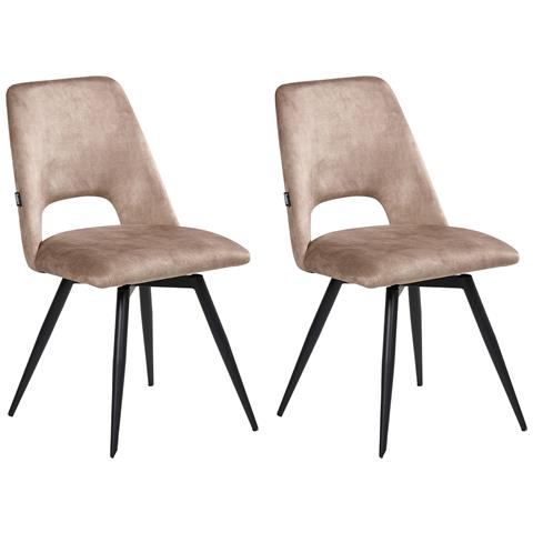 Set Di 2 Sedie Da Pranzo Hallett Velluto Beige - Foto 2