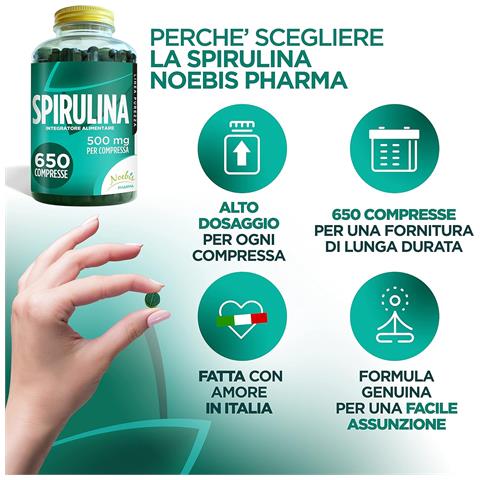 Spirulina 500 mg 650 Compresse - Alga Spirulina in Compresse - Azione di Sostegno e Ricostituente (Confezione quadrupla) - Foto 5