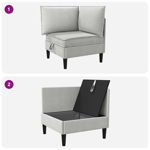 Divano Angolare con Storage Grigio chiaro Velluto - Foto 9