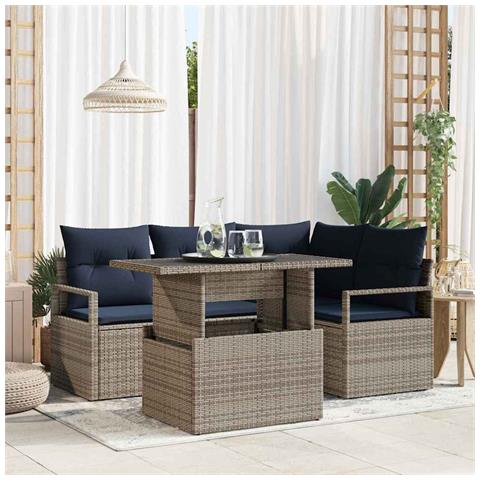 Set Divano da Giardino 5 pcs Grigio e Blu Navy polyrattan - Foto 2