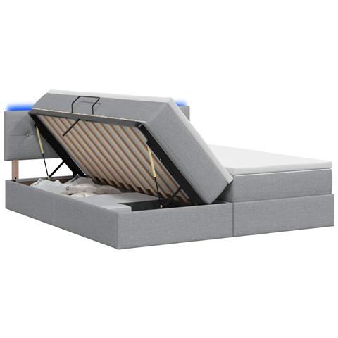 Letto con contenitore LED e materasso Grigio Chiaro - Foto 1