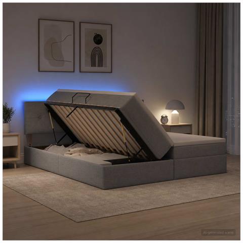 Letto con contenitore LED e materasso Grigio Chiaro - Foto 2