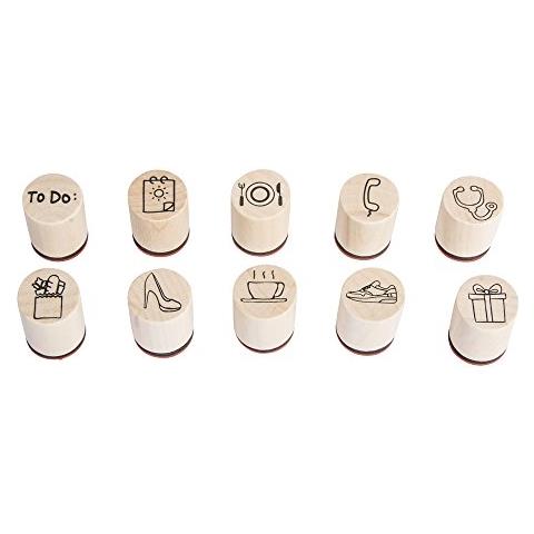 Mini Holzstempel-set Plan, 2cm, 2, 5cm, Box 10stück Timbro Di Legno Piano, Marrone, 7 X 5.5 X 8 Cm, 4 Unità - Foto 2