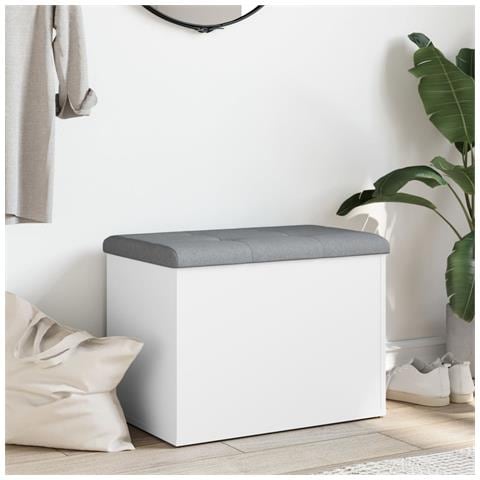 Panca Portaoggetti Bianca 62x42x45 cm in Legno Multistrato - Foto 3