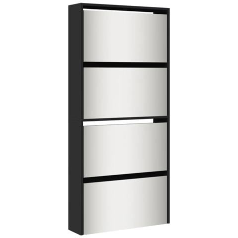 Scarpiera Con Specchio A 4 Livelli Nera 63x17x134 Cm - Foto 2