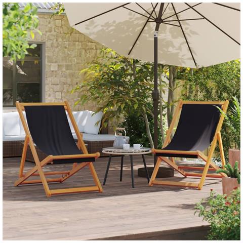 Sedie Da Spiaggia Pieghevoli 2 Pz In Tessuto Nero - Foto 1