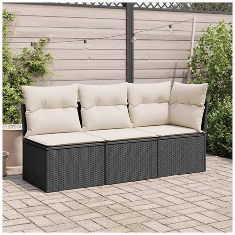 Divano Da Giardino A 3 Posti Con Cuscini Nero In Polyrattan - Foto 2