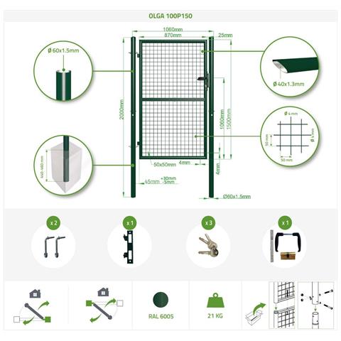 Confezione Cancello Battente In Rete Olga 300b150 + Cancello Verde Da 1 M - Foto 8