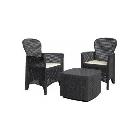 Salotto Da Giardino 2 Posti Da Esterno Due Poltrone E Tavolino Contenitore Effetto Rattan Antracite Tree - Foto 1