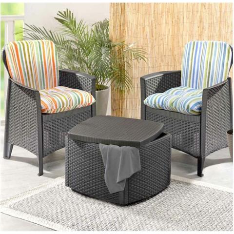 Salotto Da Giardino 2 Posti Da Esterno Due Poltrone E Tavolino Contenitore Effetto Rattan Antracite Tree - Foto 8