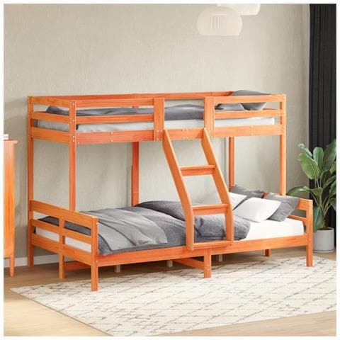 Letto A Castello 90x200/120x200 Cm Marrone Cera Massello Pino - Foto 1