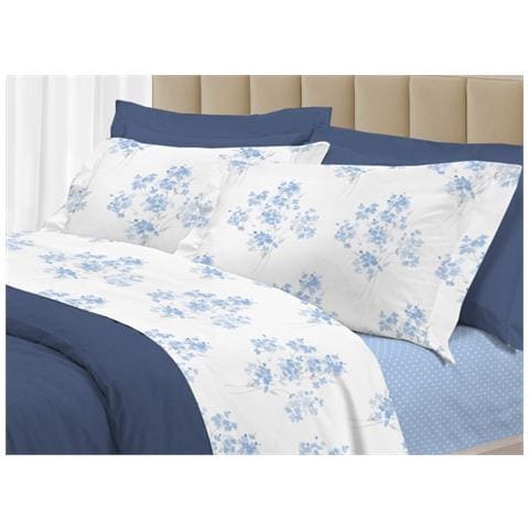 Completo Lenzuola Letto 100% Cotone Made Italy 3027 Disegno Primavera Singolo Azzurro - Foto 1