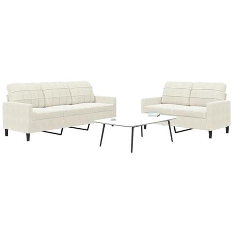 Set Di Divani 2 Pz Con Cuscini Crema In Velluto - Foto 1