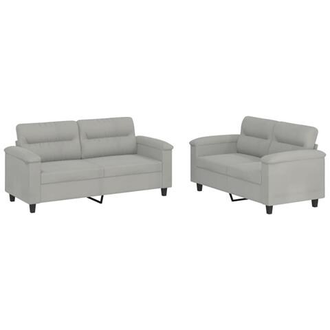 Set Divani 2 Pz Con Cuscini Grigio Chiaro In Tessuto Microfibra - Foto 2