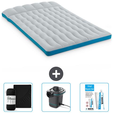 Set Materassino Gonfiabile - 193x127x24 Cm - Blu - Include Accessori Coordinati Cb8 - Foto 1