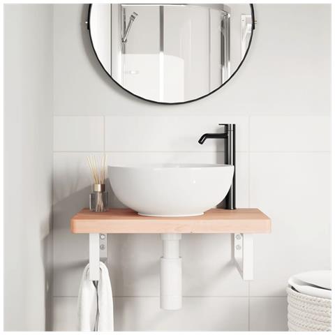 Ripiano A Parete Per Lavabo In Acciaio E Massello Di Faggio - Foto 2
