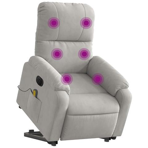 Lusso Casadino -  Poltrona A Rialzo Reclinabile Massaggi Grigio Chiaro Microfibra - Foto 2