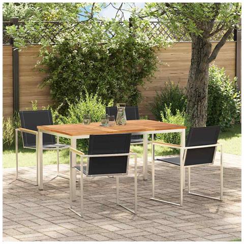 Set da pranzo da giardino  5 pezzi in legno massiccio di teak, Tavolo da pranzo all'aperto  150x90x75 cm in legno massiccio di teak - Foto 2
