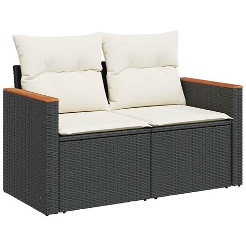 Divano da Giardino con Cuscini a 2 Posti Nero in Polyrattan - Foto 1