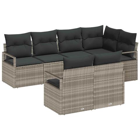 Set di divani da giardino a 7 pezzi con cuscini in grigio chiaro polyrattan, Divano da giardino a 2 posti con cuscini in grigio polyrattan - Foto 1