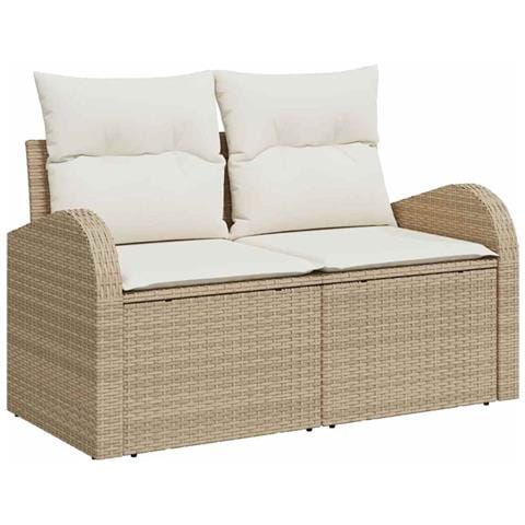 Set di divano da giardino  8 pezzi con cuscini Beige Polyrattan, Divano da giardino  2 posti con stoccaggio e cuscini Beige Polyrattan - Foto 2