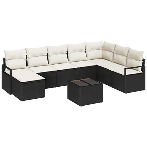 Set Divano da Giardino in 8 Pezzi con Cuscini in Rattan Marrone, Divano da Giardino a 2 Posti con Cuscini in Rattan Nero - Foto 1