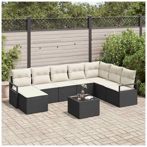 Set Divano da Giardino in 8 Pezzi con Cuscini in Rattan Marrone, Divano da Giardino a 2 Posti con Cuscini in Rattan Nero - Foto 2