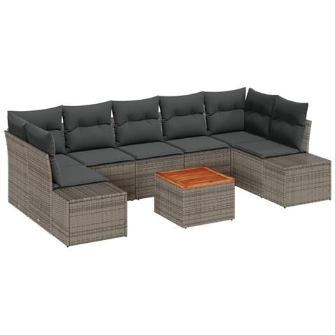 Set Divano da Giardino 8 Pezzi con Cuscini Grigio Polyrattan Acacia - Foto 1