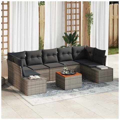 Set Divano da Giardino 8 Pezzi con Cuscini Grigio Polyrattan Acacia - Foto 2