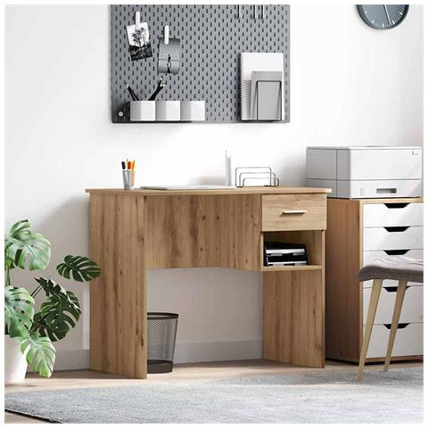 Scrivania con spazio di archiviazione Rovere Artigianale 90x49.5x75 cm Legno ingegnerizzato - Foto 2