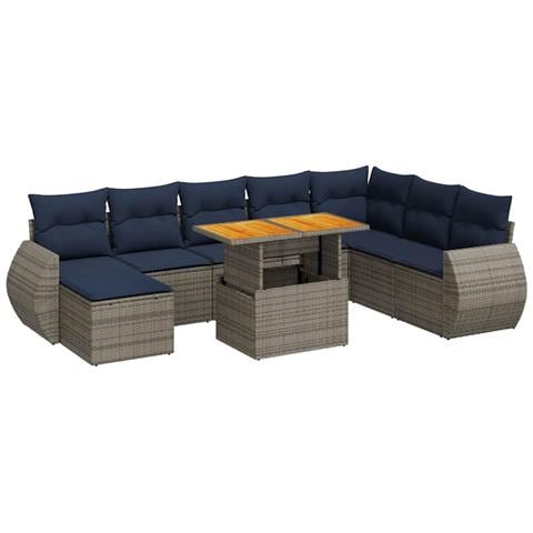 Set Divano da Giardino 9 pz con Cuscini Grigio in Polyrattan - Foto 1