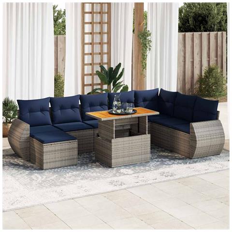 Set Divano da Giardino 9 pz con Cuscini Grigio in Polyrattan - Foto 2