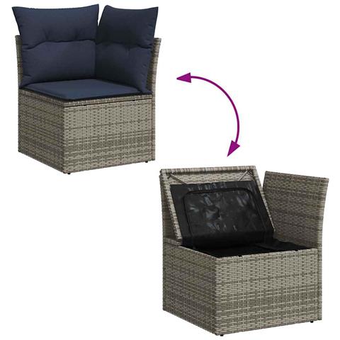 Set Divano da Giardino 9 pz con Cuscini Grigio in Polyrattan - Foto 9